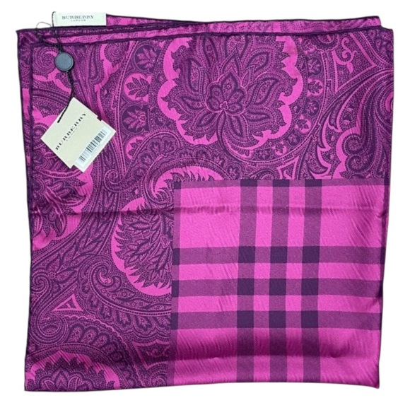 NWT Absolutely Stunning BURBERRY Silk Scarf Pink/Black- Size 27"x27" - Picture 1 of 14
